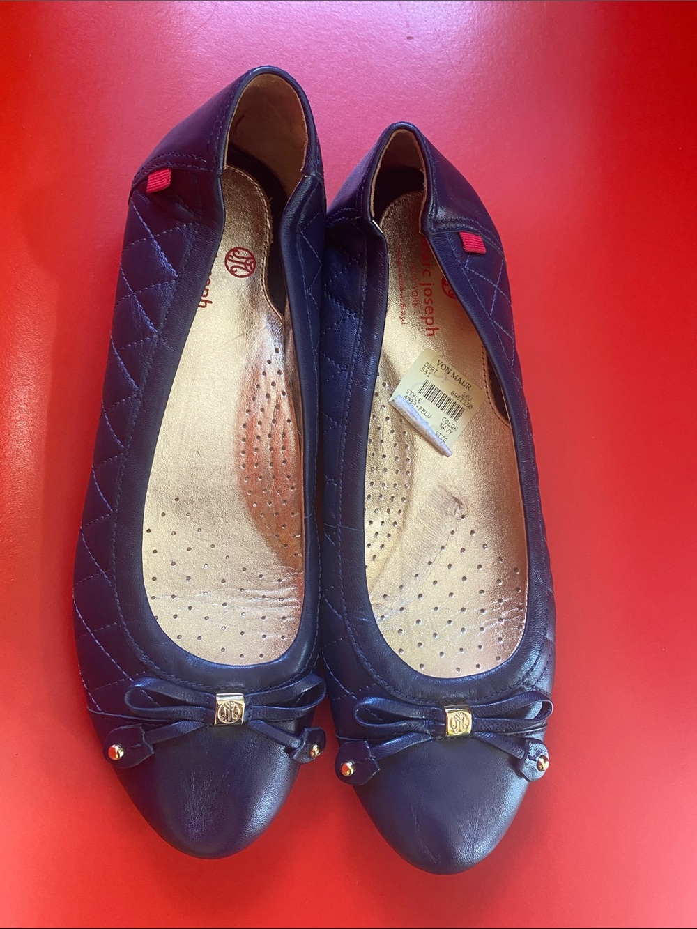 Marc Joseph Navy Quilted Ballet Flats with Gold Accents